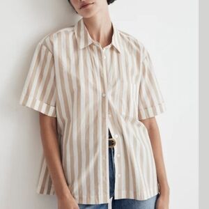 Madewell Signature Poplin Short-Sleeve Button-Down Shirt Size Large Women's